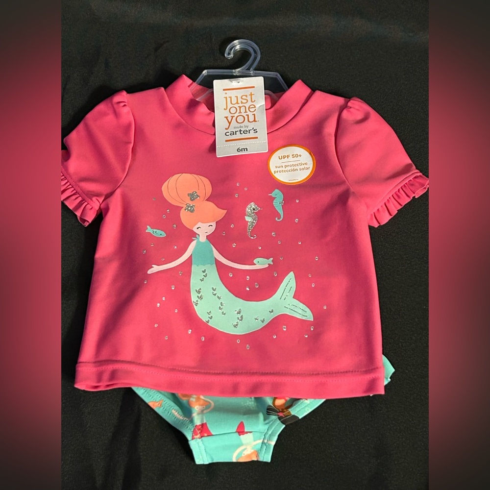 Carter's Just One You Girls' Pink Mermaid 2 PC UPF 50+ Swim Set 6M NWT